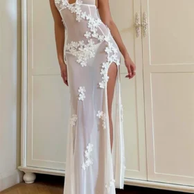 Women See Through Mesh Long Dress